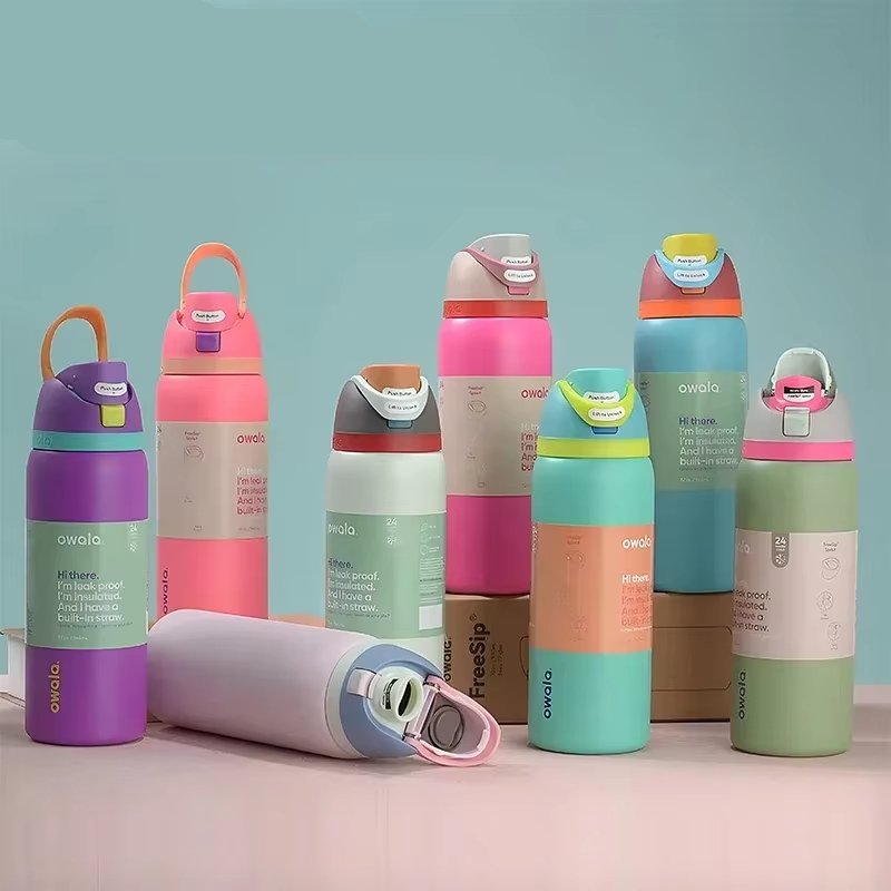 Owala Vacuum Flask & Thermos Water Bottle Stainless Steel Thermal Mug Thermo Tumbler for Hot and Cold Coffee Drinkware Insulated water bottles Practical Beach Essentials